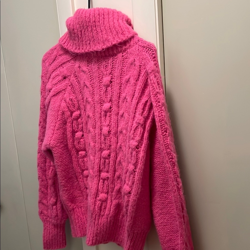 Vibrant Pink Chunky Knit Turtleneck Sweater